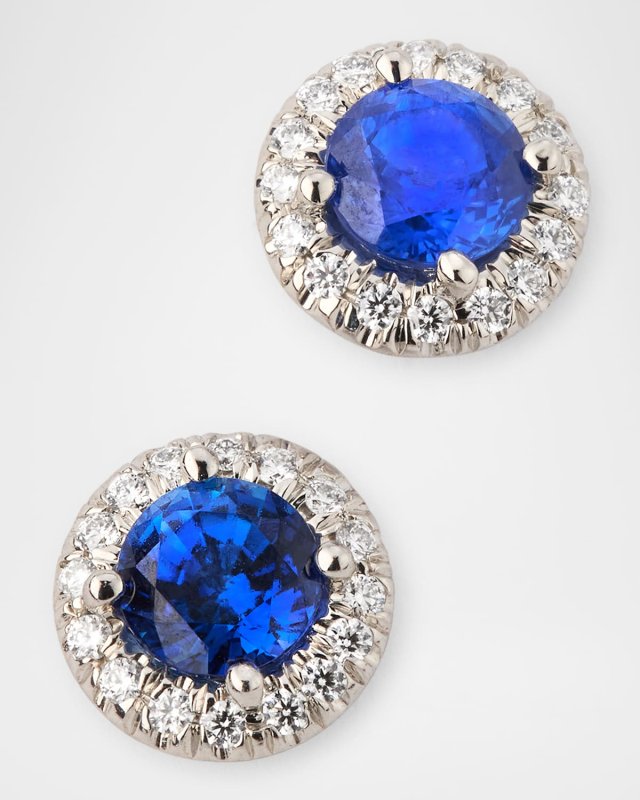 Blue Sapphire and Diamond Stud Earrings
